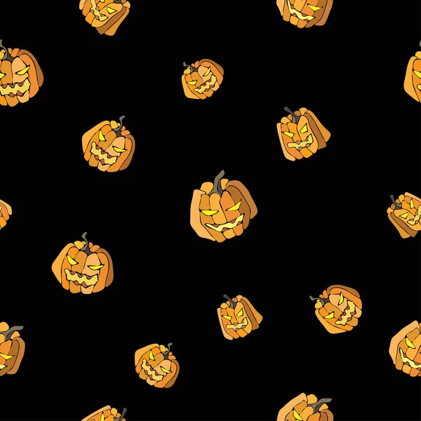 Emotionale Und Farbenfrohe Kürbismuster Für Halloween Nahtlos Und Unheimlich — Stockvektor
