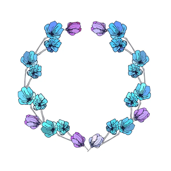 Fleurs Roses Violettes Bleues Couronne Sur Fond Blanc Isolé Illustration — Image vectorielle