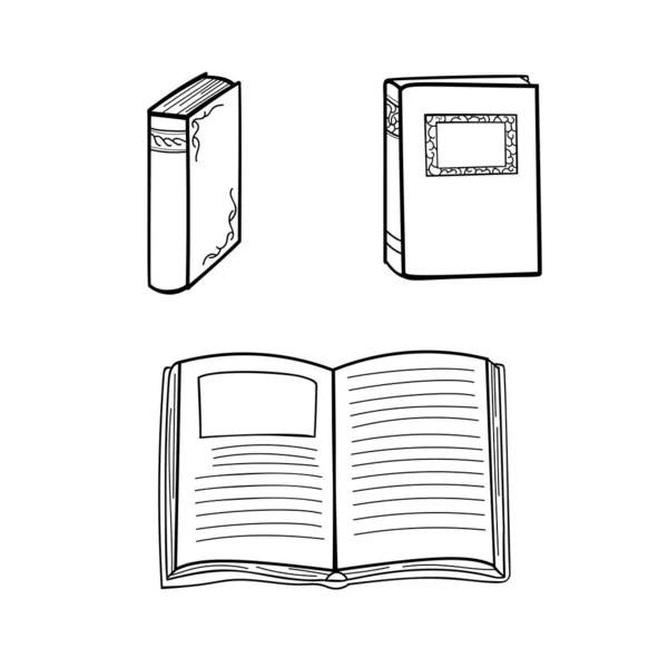 Ensemble Dessiné Main Livres Gribouillis Objets Simples Sur Fond Blanc — Image vectorielle