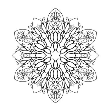 Beyaz izole edilmiş arka planda küçük ve orta dekoru olan çiçek mandala. Boyama kitabı sayfaları için.