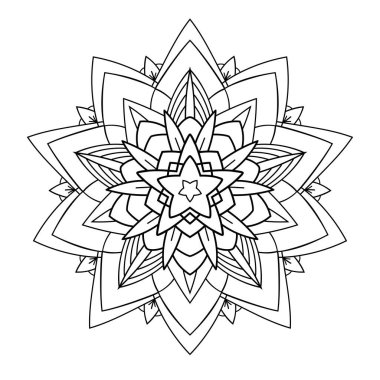 Çizgili desenli dekoratif mandala ve beyaz yalıtılmış arka planda çiçek unsurları. boyama kitabı sayfaları için.