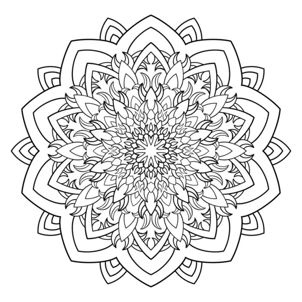 Florales Mandala Mit Wellen Und Blättern Auf Weißem Isoliertem Hintergrund — Stockvektor