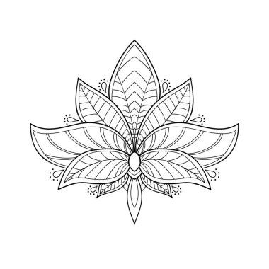 Basit desenli dekoratif nilüfer çiçeği. İzole edilmiş beyaz arka planda güzel bir mandala. Boyama kitabı sayfaları için.