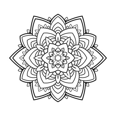 Beyaz yalıtılmış arka planda dekoratif yaprakları olan çiçek mandala. Boyama kitabı sayfaları için.
