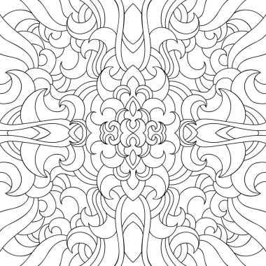 Beyaz izole edilmiş arka planda küçük ve orta dekoru olan soyut, pürüzsüz mandala. Boyama kitabı sayfaları için iyi.