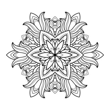 Soyut çiçekli dekoratif mandala ve beyaz izole arkaplanda yapraklar. Boyama kitabı sayfaları için iyi.