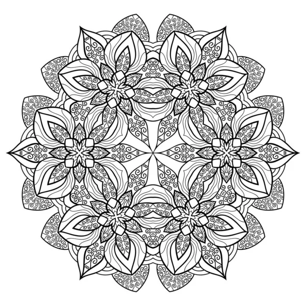 Mandala Décoratif Floral Avec Éléments Fantastiques Tourbillons Vagues Sur Fond — Image vectorielle