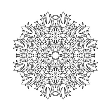 Beyaz yalıtılmış arka planda çiçek unsurları olan soyut mandala. Boyama kitabı sayfaları için.
