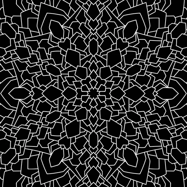 Mandala Abstrait Blanc Sur Fond Noir Modèle Géométrage Sans Couture — Image vectorielle