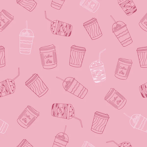 Doodle Tazas Café Blanco Rojo Sobre Fondo Rosa Tranquilo Patrón — Archivo Imágenes Vectoriales