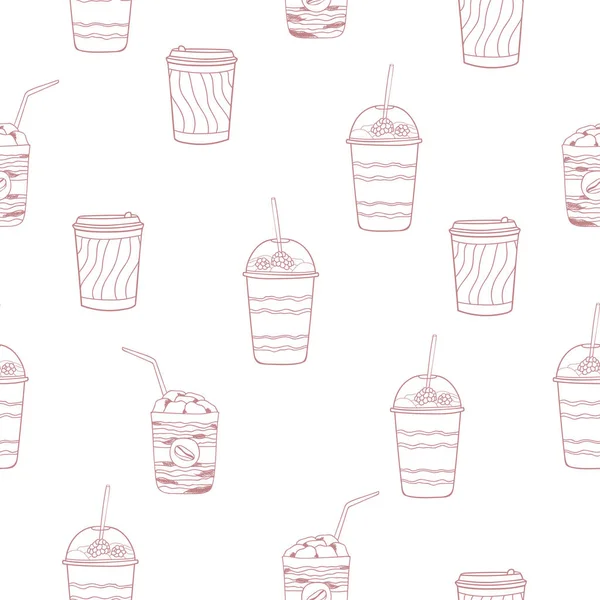 Pink Doodle Tasses Café Pour Aller Sur Fond Blanc Mode — Image vectorielle