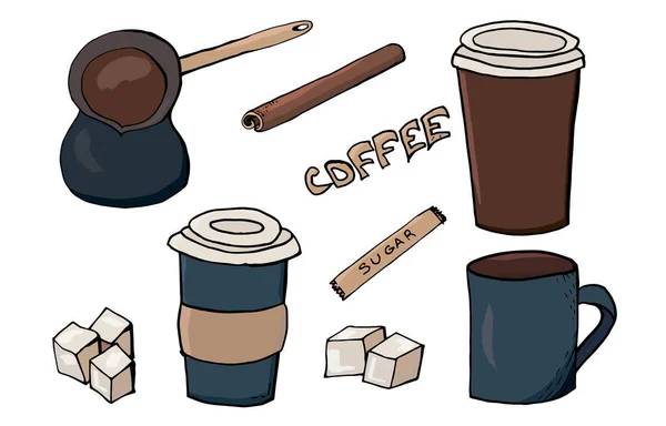 Disegni Isolati Mano Tazza Vetro Con Caffè Turco Fare Caffè — Vettoriale Stock