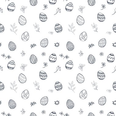 Mutlu Paskalya yumurtaları dizaynınız için mavi renkte kusursuz vektör desenleri