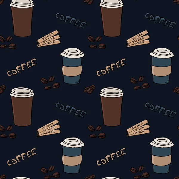 Sfondo Senza Soluzione Continuità Disegnato Mano Tazza Carta Caffè Andare — Vettoriale Stock