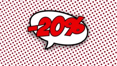 % 20 indirimli metin konuşma balonu içinde komik stil reimasyon çizgi film animasyonu yeşil ekran özel satış indirimi ve yüzdeler