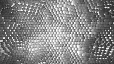 Tüm ekran hacim dalgasının yüzeyinde bir sürü siyah altıgen var. Ağır çekimde birbirine bitişik romb hareketleri gibi.