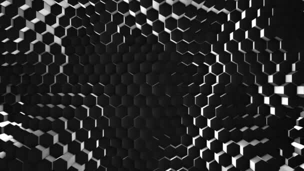 Lot Black Hexagons Surface Whole Screen Volumetric Wave Movement Rhombs — Stock Video