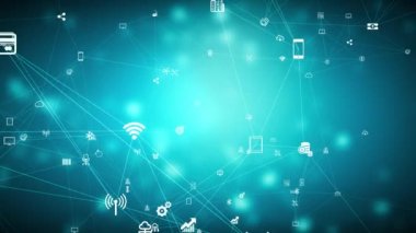 Yavaş hareket eden şeylerin interneti bağlı nesneler ve semboller soyut teknoloji arka planı 