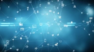 Yavaş hareket eden şeylerin interneti bağlı nesneler ve semboller soyut teknoloji arka planı 