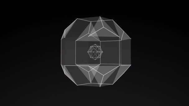 Modell der 3D-Figur abstrakte geometrische Komposition aus chaotischen langsam sich bewegenden Punkten Linien und Dreiecke werden in die Objekt nahtlose Schleife abstrakte Animation auf schwarzem Hintergrund platziert 