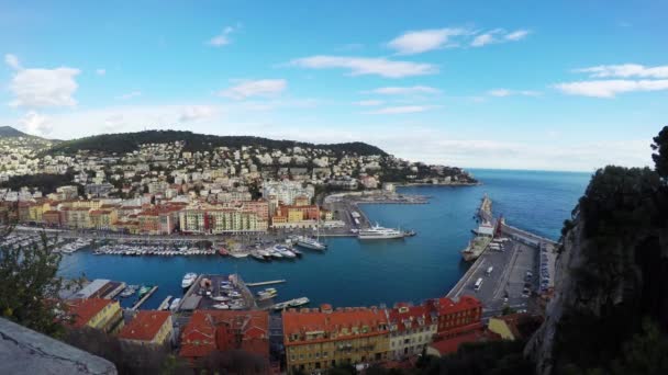 Panoramautsikt Över Fin Kust Och Hamn Med Blå Himmel France — Stockvideo