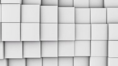 Tüm ekran hacim dalgasının yüzeyinde bir sürü beyaz küp var. Küplerin birbirlerine yoğun bir şekilde yakın hareket etmesi gibi. Yavaş çekim soyut arkaplan