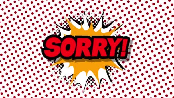 Sorry Word Speech Ballon Stripstijl Animatie Retro Tekenfilm Strips Animatie — Stockvideo