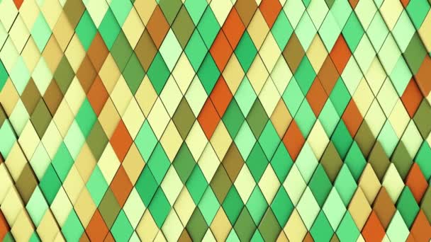 在整个屏幕上的许多彩色菱形的表面上 体积波似的菱形运动紧密地相邻在一起 缓慢运动 — 图库视频影像