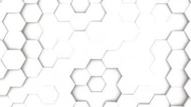 Soyut altıgen geometrik yüzey ışığı parlak temiz minimal altıgen ızgara desen rastgele hareket arkaplan kanvası saf duvar mimarisi beyazında