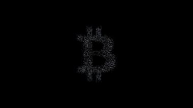 Bitcoin sembolü milyonlarca ayrıntı uzay kavramsal teknik animasyonunda bitcoin sembolü oluşturuyor 