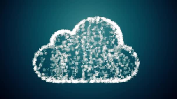 Cloud Computing Symbool Van Chaotisch Langzaam Bewegende Aangesloten Punten Cloud — Stockvideo