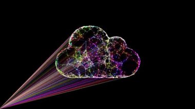 Bulut hesaplama sembolü. Bulut teknolojisi şirketleri ve siteler için giriş. Karmaşık bir şekilde yavaş hareket eden çizgiler. 