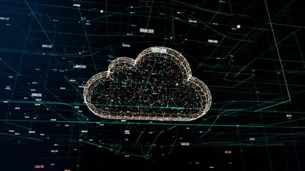 Cloud Technology Cloud Computing Symbol Τυχαία Κίνηση Αριθμών Και Άλλων — Αρχείο Βίντεο