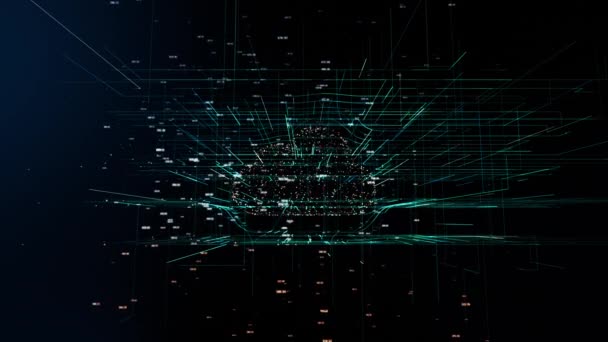 クラウドテクノロジークラウドコンピューティングは 抽象的な3D情報技術アニメーションを作成するランダム移動数などの要素を象徴します — ストック動画