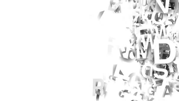 ランダムな文字を持つ孤立した白い背景3D抽象アニメーションにランダムに移動する文字のコレクション — ストック動画