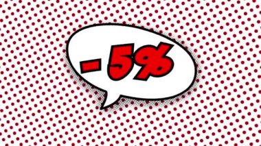 % 5 indirimli metin konuşma balonu içinde komik stil reimasyon çizgi film animasyonu yeşil ekran özel indirimi indirimi ve yüzdeler