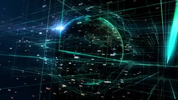 Globo Terrestre Con Mapa Nocturno Transparente Tierra Gira Lentamente Alrededor — Vídeo de stock