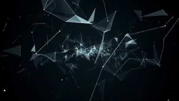 Vliegen Tijdens Netwerkverbindingen Tussen Knooppunten Animatievlucht Geometrische Abstractie Met Verbonden — Stockvideo