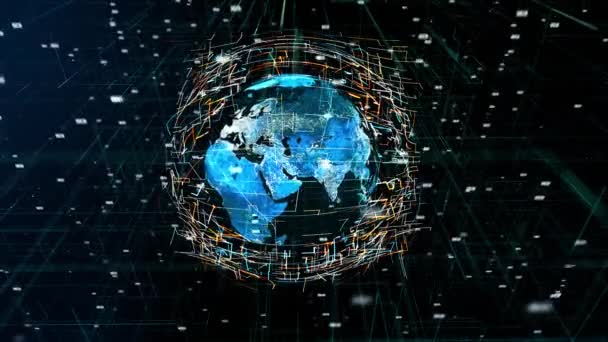 Mundo Digital Global Abstrato Renderização Tecnologia Global Rede Dados Torno — Vídeo de Stock