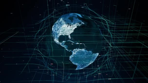 Глобальний Цифровий Світ Абстрактне Відображення Технології Глобальної Мережі Даних Навколо — стокове відео