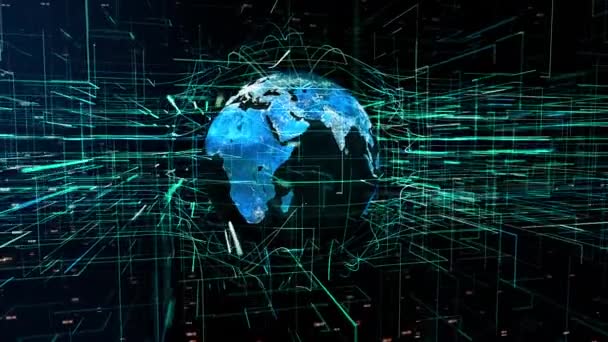 Mundo Digital Global Abstrato Renderização Tecnologia Global Rede Dados Torno — Vídeo de Stock
