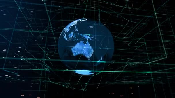 Global Digital Värld Abstrakt Rendering Teknik Globalt Datanät Som Omger — Stockvideo