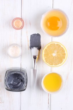 skincare cosmetics concept on white wooden background