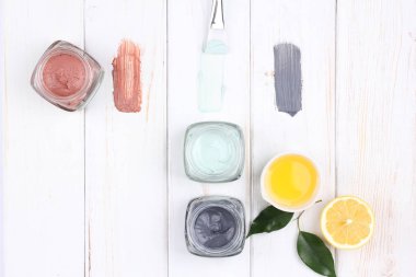 beautiful cosmetics composition on white wooden background