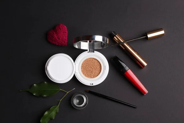 Closeup View Cosmetics Makeup Beauty Concept Dark Background — Stok fotoğraf