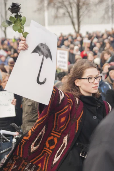Mujeres polacas en huelga durante el Día Internacional de la Mujer, contra —  Fotos de Stock