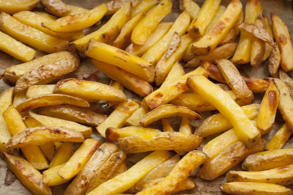 Läckra Och Friska Gyllene Hembakade Pommes Frites Bakade Ugnen Utan — Stockfoto