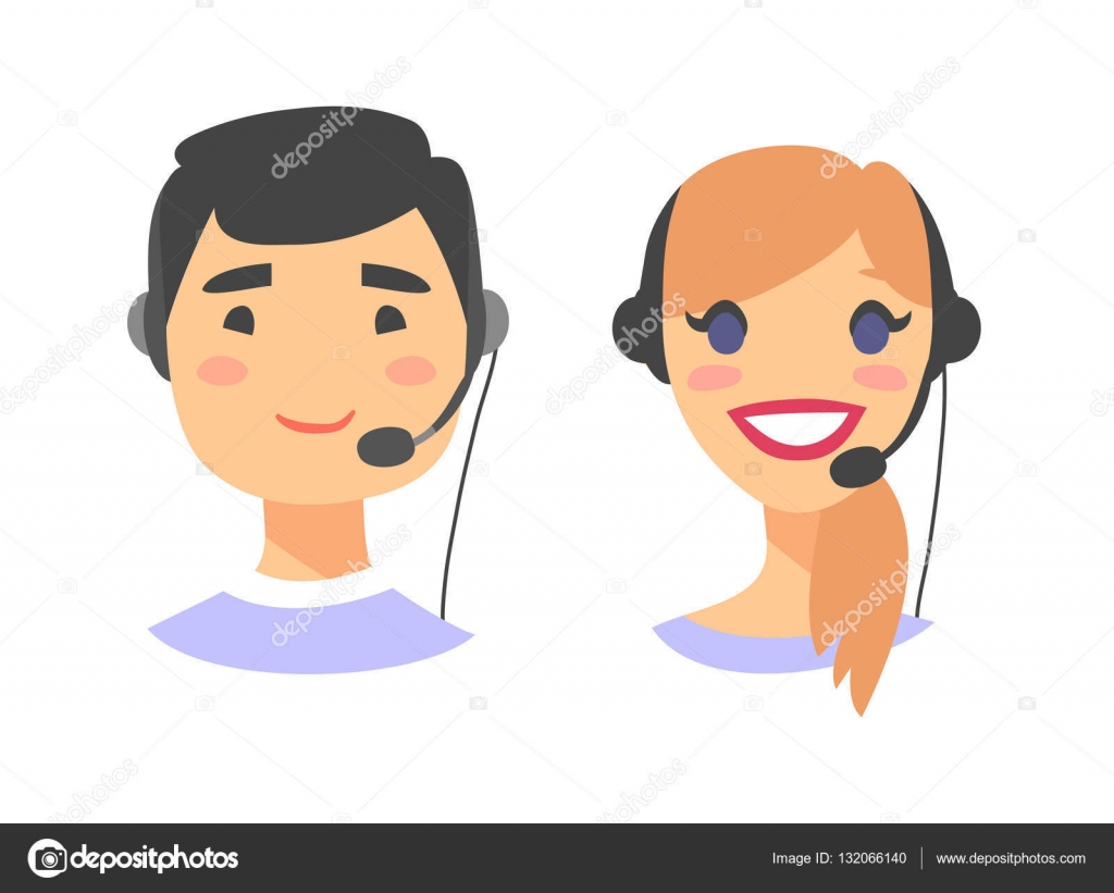 Image vectorielle Portrait de heureux souriant opérateur de téléphone de  soutien à la clientèle. Travailleur de centre d'appels avec casque.  Illustration vectorielle de bande dessinée femme européenne et homme  asiatique agent par ©, image size:1024x821