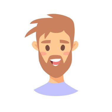 Şirin Emoji karakter. Karikatür tarzı duygu simgeler. Güzel yüz ifadeleri ile izole erkek avatarları. Resimde adamın duygusal yüzünü düz. Vektör çizim ifade el çekilmiş