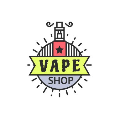 Vektör Vaping rozet, Modern çizgi sanatı etiketleri, Vape Shop Logo